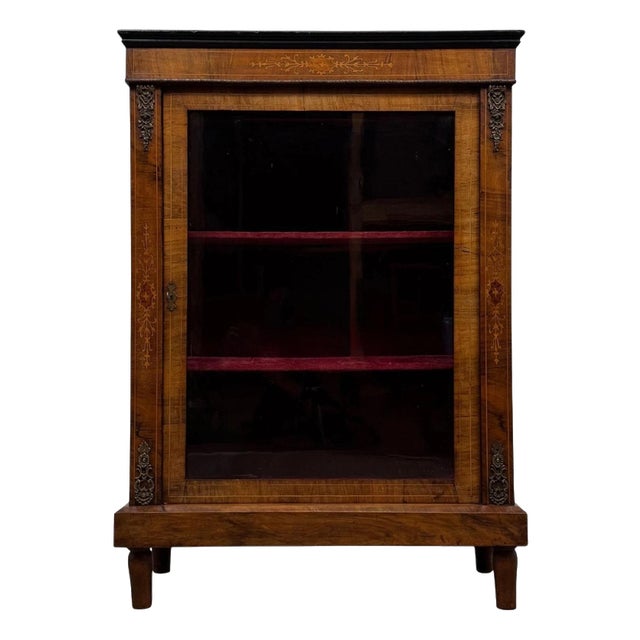 19th Century Victorian English Walnut Pier Cabinet Vitrine For Sale