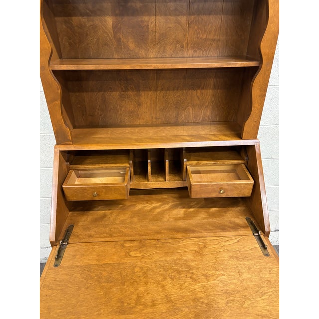 Vintage Ethan Allen Heirloom Early American Maple & Birch Secretary Desk & Hutch For Sale - Image 14 of 16