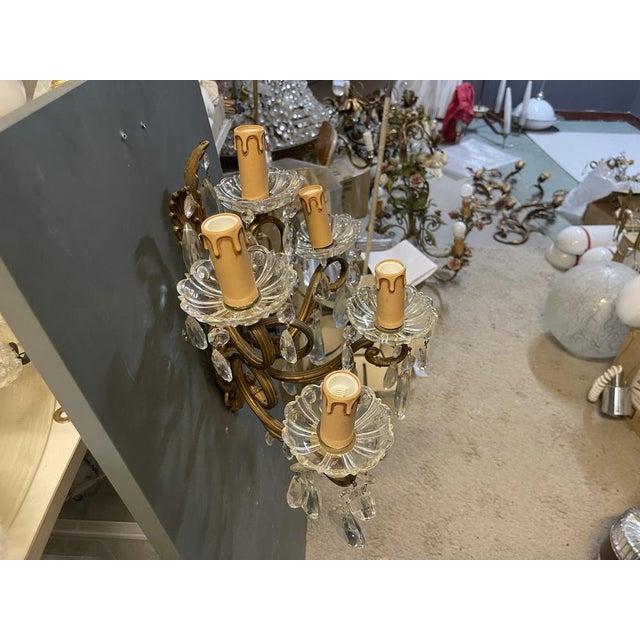 Large Bronze and Crystal Wall Sconces, Italy, 1950s, Set of 2 For Sale - Image 14 of 15