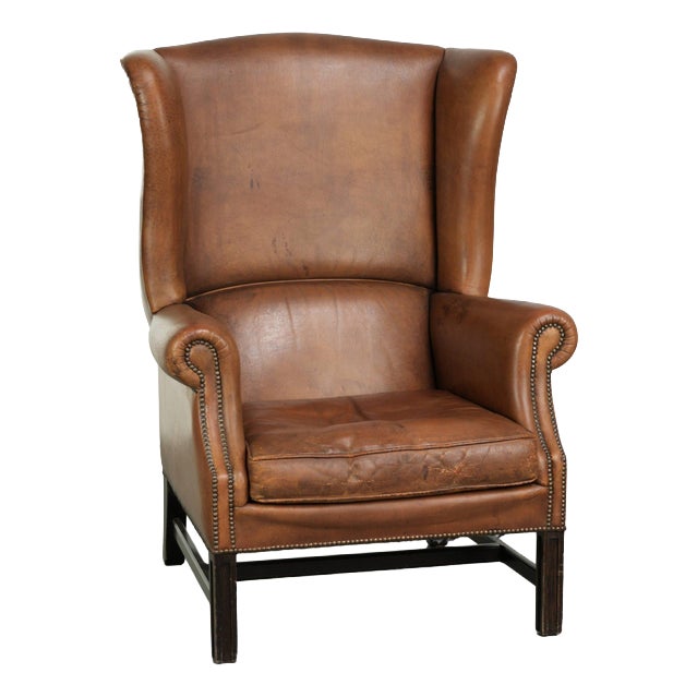Sheepskin Wing Armchair in Warm Cognac Color For Sale