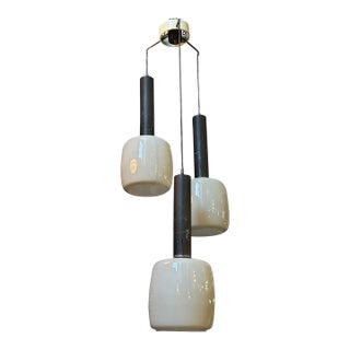 1960s Stilnovo Attributed Mid-Century Modern Gray Opaline Italian Chandelier For Sale