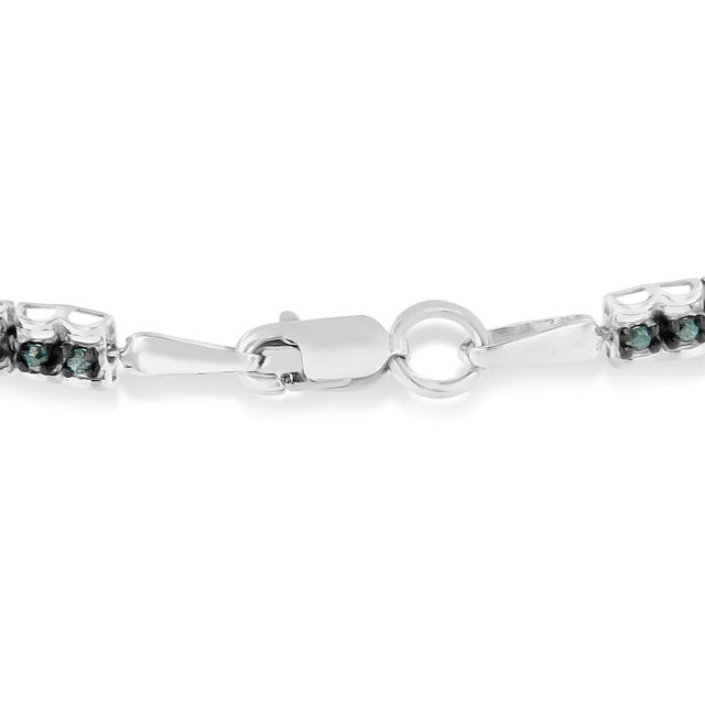 Early 21st Century Black Rhodium over .925 Sterling Silver 1.0 Cttw Rose Cut Diamond Double-Link 7" Tennis Bracelet (Blue Color, I1-I2 Clarity) For Sale - Image 5 of 7