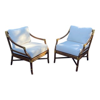 A Pair of McGuire Vintage Rattan Target Lounge Chairs For Sale