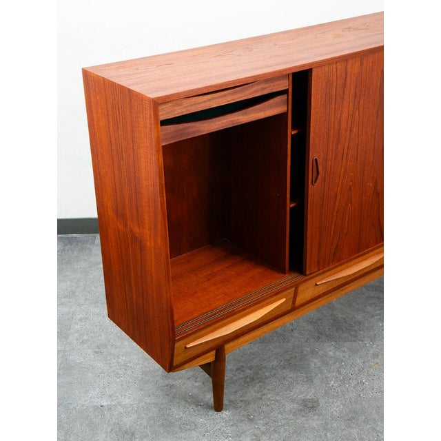 Mid Century Danish Modern Credenza Sideboard Sliding Doors Teak 3 Drawer Denmark For Sale - Image 9 of 12