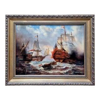 Mid-20th Century European School - Naval Battle Scene, Oil on Canvas For Sale