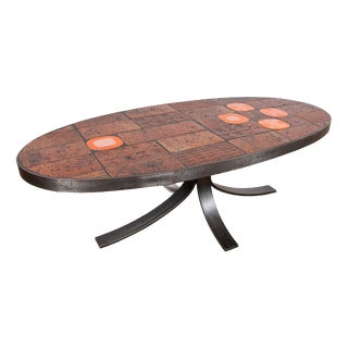 Coffee Table in Lava Stone, Ceramic and Steel by Jean Jaffeux, 1960s For Sale