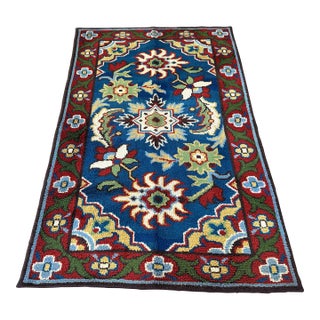 Blue Moroccan Art Deco Hand-Knotted Wool Rug - 7'5" X 4'2" For Sale
