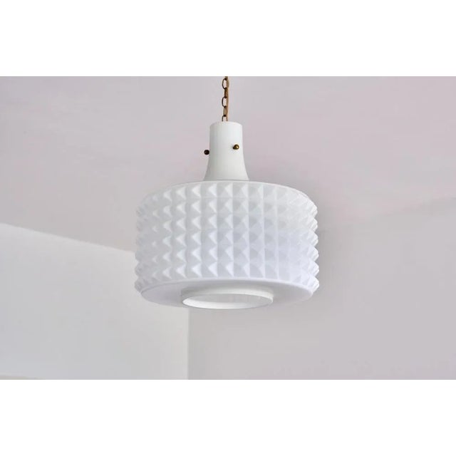 Mid-Century Modern Swedish Modernist Studded Pendant Lamp in Opaline Glass from Orrefors, 1950s For Sale - Image 3 of 9