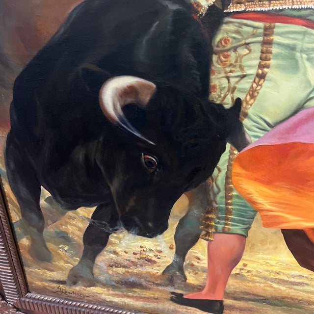 Gold 20th Century Spanish School Oil on Canvas Framed Signed Titled Matador For Sale - Image 8 of 12