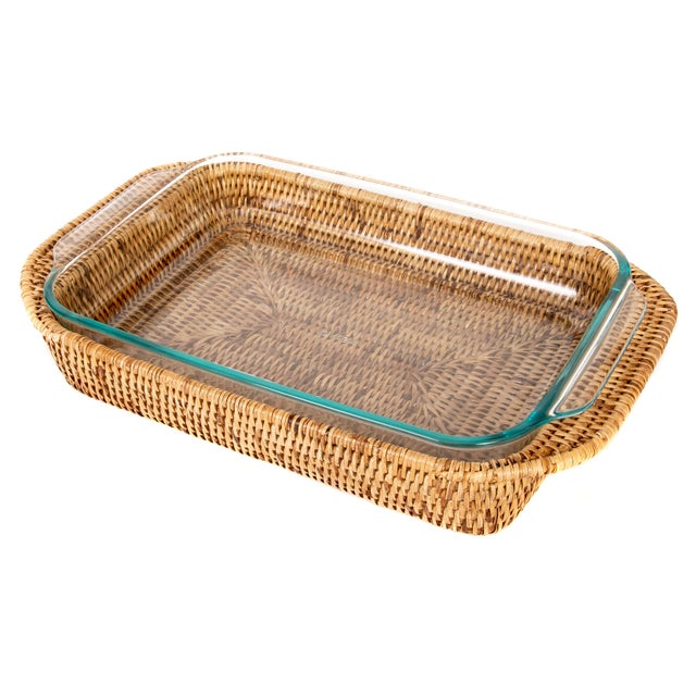 Artifacts Rattan Rectangular Pyrex Holder For Sale - Image 4 of 6
