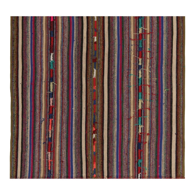 1950s Vintage Chaput Kilim in Multicolor Striped Patterns-5'6''x5'1'' For Sale