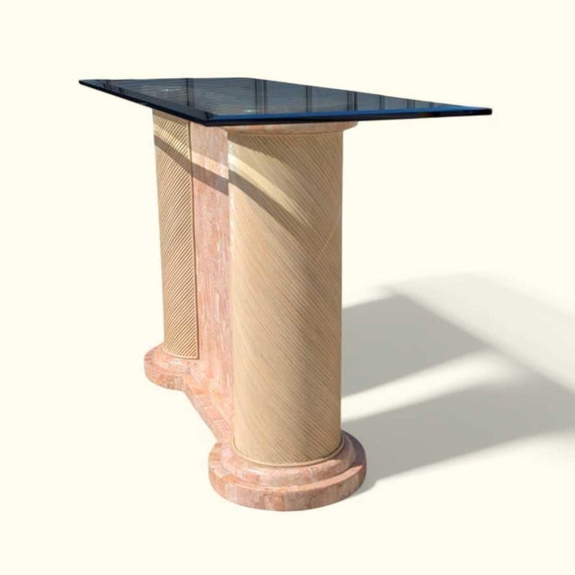 Postmodern Postmodern Tessellated Stone and Glass Console Table, 1980s, Marble For Sale - Image 3 of 18