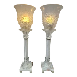 Torchiere Fenton Glass Table Lamps - a Pair