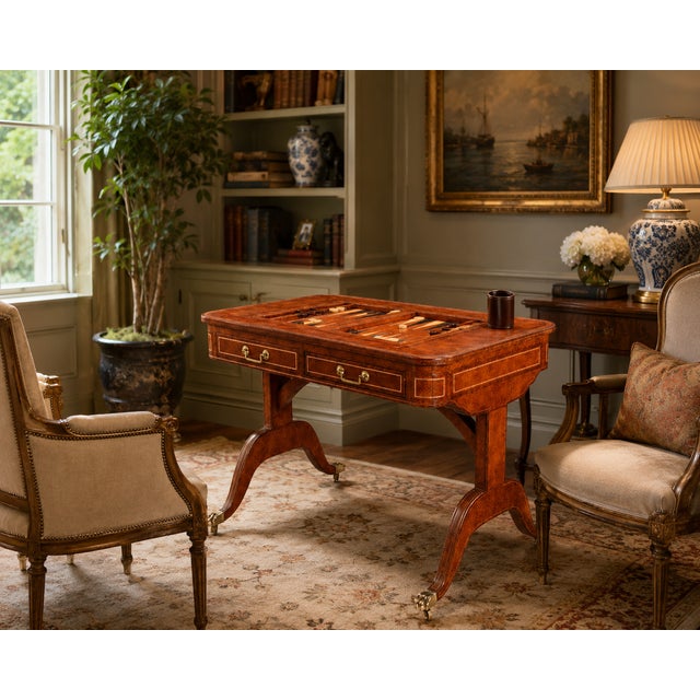 Maitland - Smith Vintage Maitland-Smith Leather-Wrapped Regency-Style Games Table W/Brass Paw Feet For Sale - Image 4 of 10