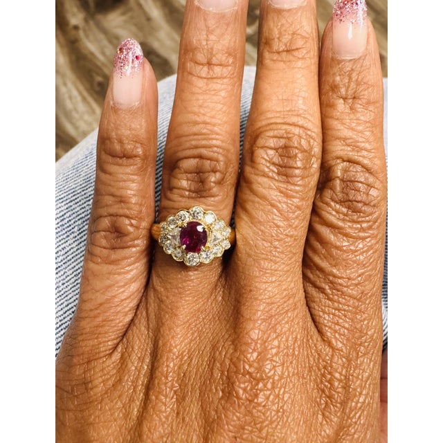 Metal Roshe Jewels Ruby Ring With Natural Diamonds 14Karat Yellow Gold Ring 1.75 Carat, Size 7 For Sale - Image 7 of 8