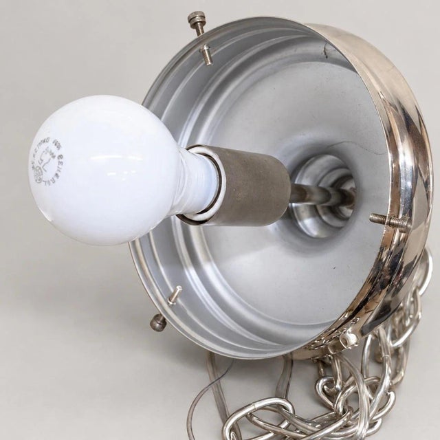 1920s Art Deco Skyscraper Milk Glass Pendant Light, Large Hardwired Ceiling Fixture New Wiring For Sale - Image 6 of 16
