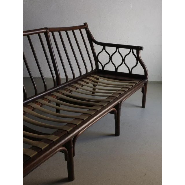 Dark Rattan 3-Seater Sofa with Velour Cushions, 1980s For Sale - Image 4 of 7