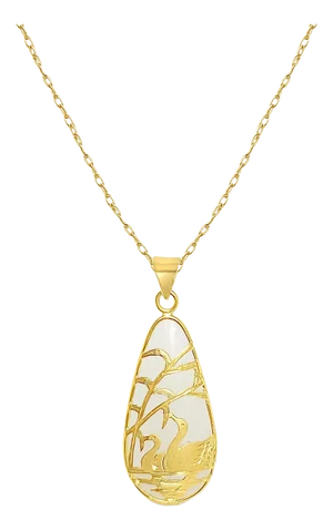 Natural Green Jadeite with Gold Swan Design 14k Yellow Gold 16"