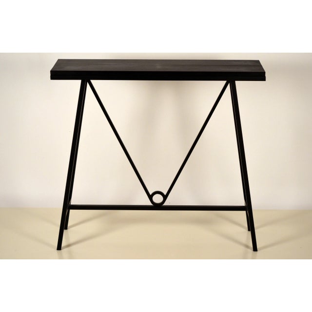 DESIGN FRERES Trapèze' Blackened Steel and Goatskin Console by Design Frères For Sale - Image 4 of 9