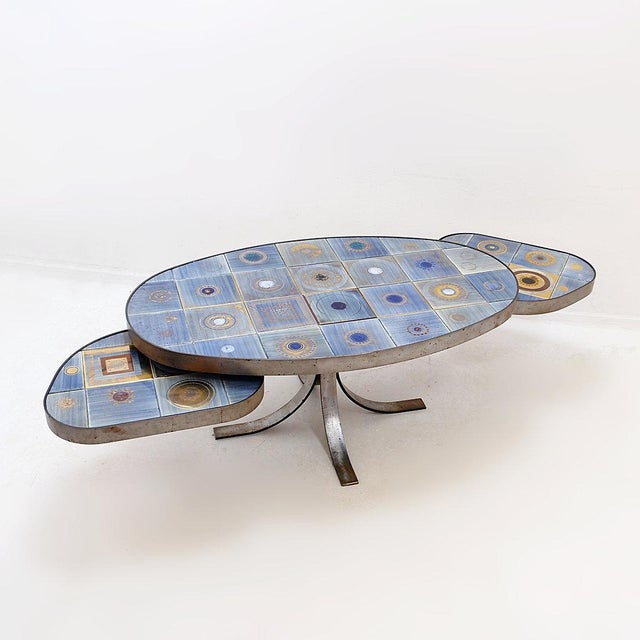Metal Oval Coffee Table by Georges Pelletier for La Roue Vallauris, France, 1970 For Sale - Image 7 of 16