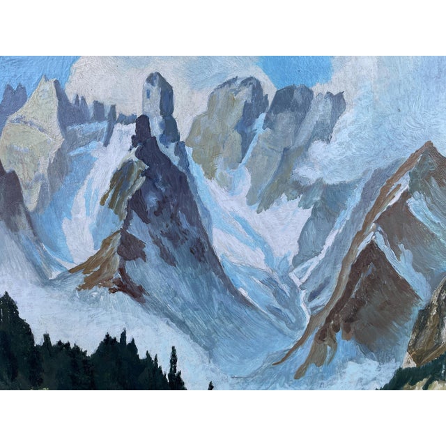 Mount Cristallo and Landro Lake, Oil Painting, 1950s For Sale - Image 6 of 14