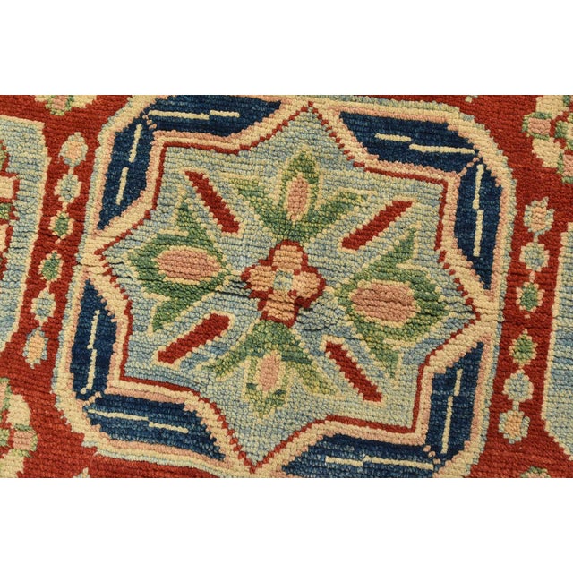 Textile Kazak Rug 4′ X 5’11” Blue Wool Tribal Hand-Knotted Oriental Carpet For Sale - Image 7 of 12