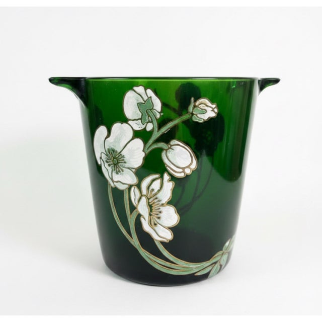 Art Nouveau Vintage French Perrier-Jouët Style Green Glass Anemone Champagne Bucket For Sale - Image 3 of 11