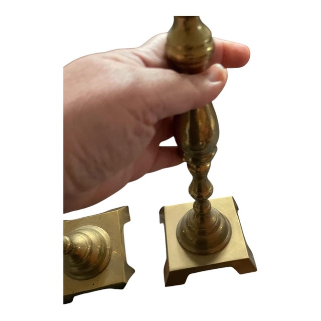 Pair Vintage Mid Century Brass 12" Tall Neoclassical Baluster Style Candlestick/Candle Holder For Sale - Image 4 of 9