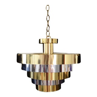 Vintage Feldman Modern Gold and Silver Tiered Chandelier For Sale