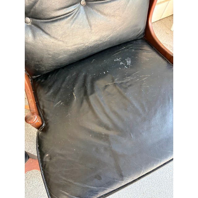 Mid-Century Modern Midcentury Black Leather/Wood Tufted Side Chairs - Pair For Sale - Image 3 of 10