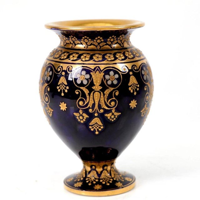 Antique Coalport Jewelled Cobalt Blue Porcelain Baluster Vase, 1880 For Sale - Image 6 of 14