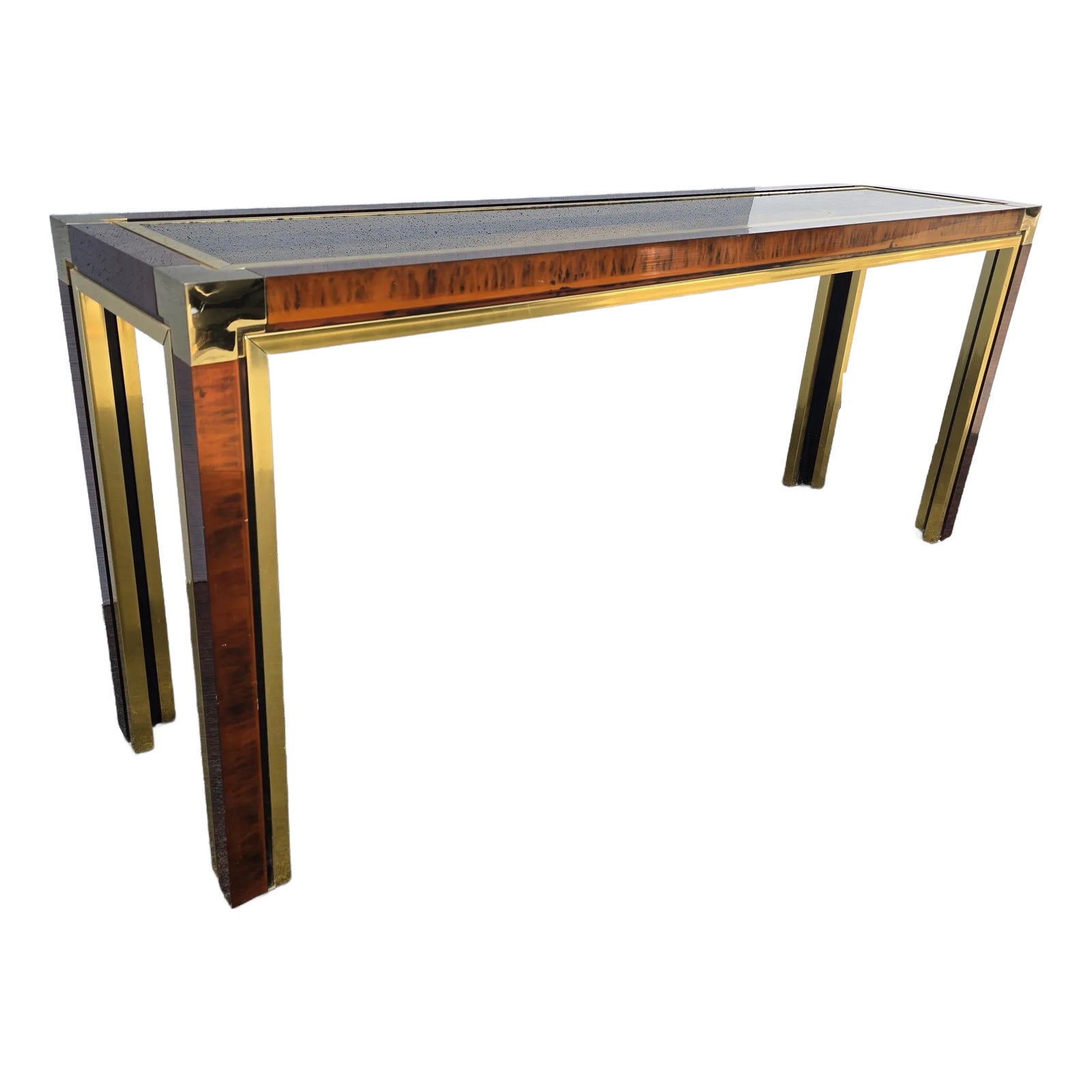 Vintage Mid Century Faux Tortoise Shell Side Console Table & Brass ...