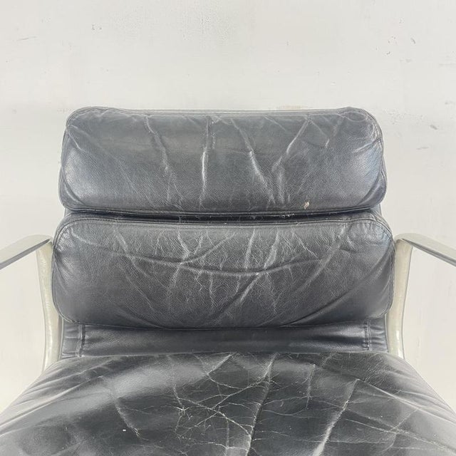 1960s Black Leather Soft Pad Group Chair by Charles and Ray Eames for Herman Miller, 1960s For Sale - Image 5 of 12