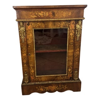 Antique Victorian Walnut Marquetry Inlaid Pier Cabinet, 1860 For Sale