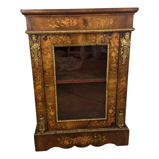 Antique Victorian Walnut Marquetry Inlaid Pier Cabinet, 1860 For Sale