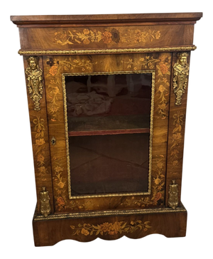 Antique Victorian Walnut Marquetry Inlaid Pier Cabinet, 1860