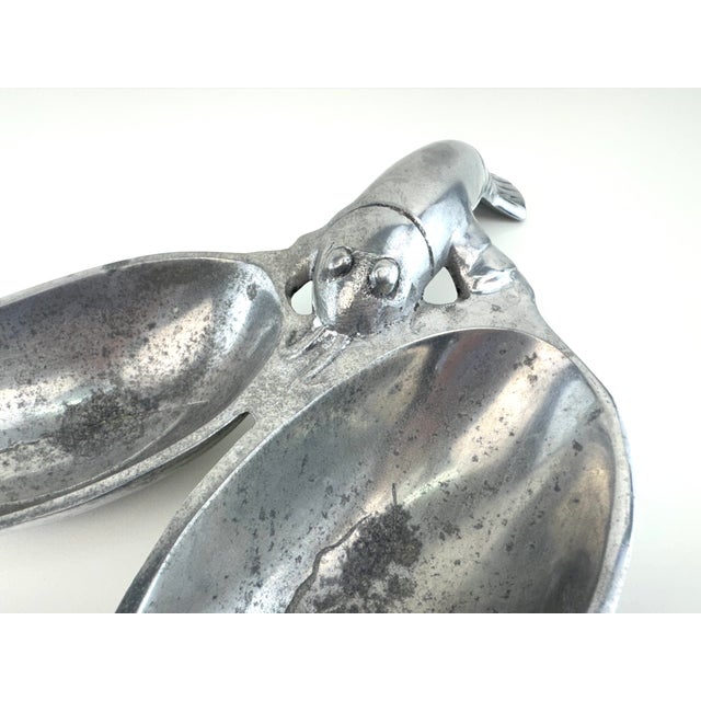 Nautical Vintage Aluminum Lobster Serving Dish Double Bowl Coastal Entertaining Piece For Sale - Image 3 of 9