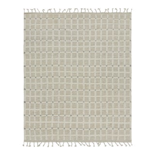 Rug & Kilim’s Modern Rug with White Cream Grid Geometric Patterns - 13x18 For Sale