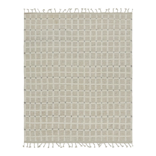 Rug & Kilim’s Modern Rug with White Cream Grid Geometric Patterns - 13x18 For Sale