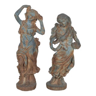 19th Century Italian Cast Iron Garden Statues, a Pair For Sale