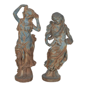 19th Century Italian Cast Iron Garden Statues, a Pair