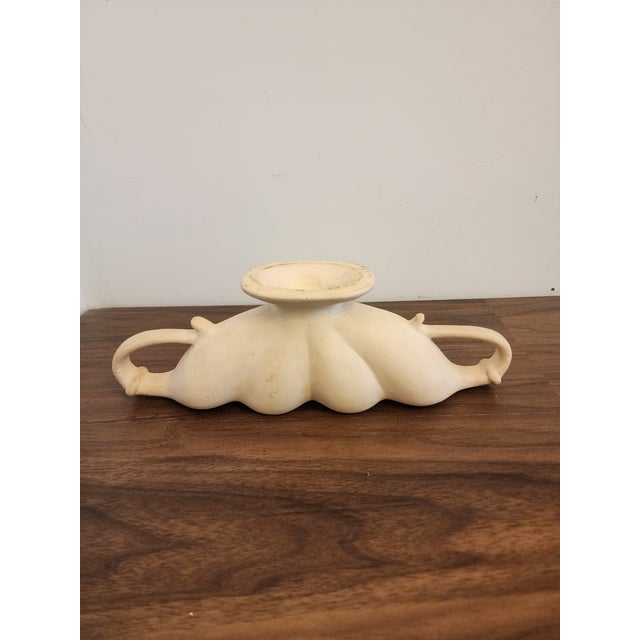 Cream Rare Fulham Pottery Sculptural Bowl, Hand-Signed Adler Ware, Spry-Era English Art Pottery Centrepiece, Unglazed Cream Vessel For Sale - Image 8 of 8