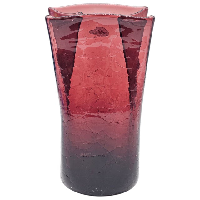 Glass Blenko Glass 8813 Don Shepherd Amethyst Paper Bag Vase Crackle 8.5" For Sale - Image 7 of 13