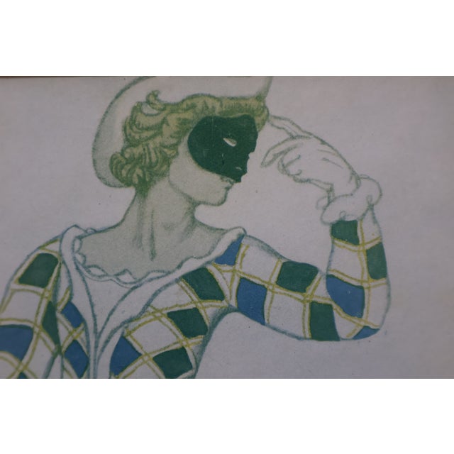 Pair of Leon Bakst 1921 Harlequin Costume Color Lithographs, Silk Matted For Sale - Image 13 of 18