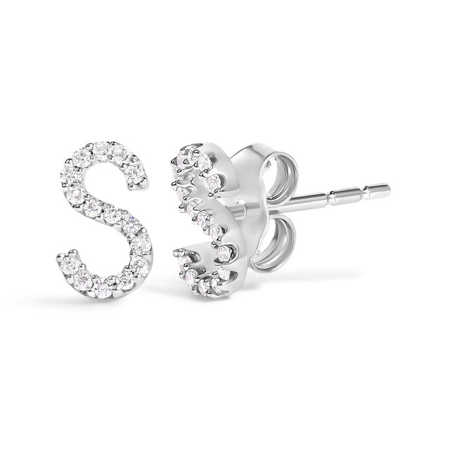 Expertly crafted to symbolize individuality and grace, this exquisite "S" initial stud earring is fashioned from radiant...