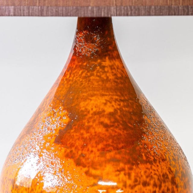 Orange Red Volcanic Glazed Ceramic Table Lamp by R. Houben, 1970 For Sale - Image 4 of 12