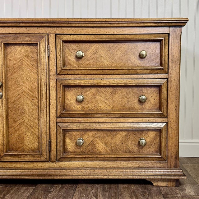 Brown Vintage Parquet Herringbone Farmhouse-Style Dresser For Sale - Image 8 of 9