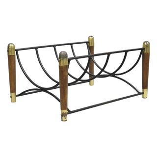 Mid 20th Century Modern Wood & Wrought Iron Magazine Rack Fireplace Log Holder For Sale