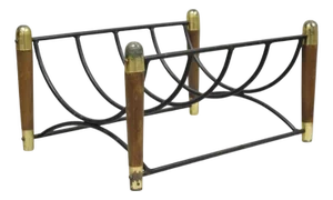 Mid 20th Century Modern Wood & Wrought Iron Magazine Rack Fireplace Log Holder