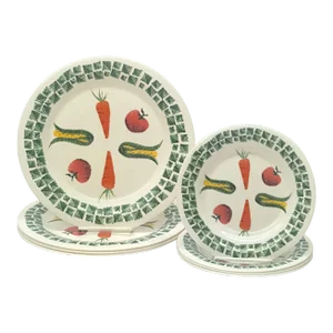 White Glass Dinner & Side Plates With Vintage Vegetable Motif by Arcopal France - Set of 8